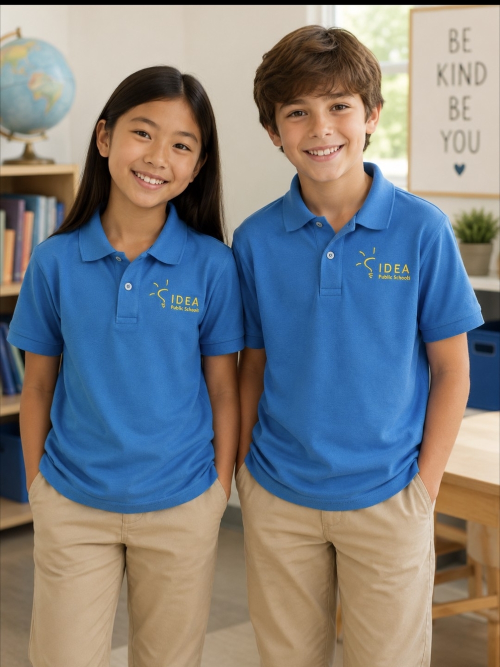 IDEA Public School- Blue Polo Shirt With Authentic Yellow IDEA Logo- Youth Large